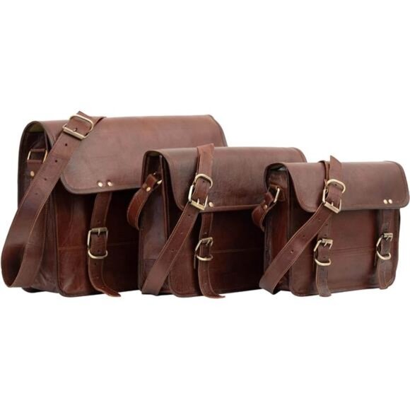 10" Inch Leather Messenger Bag vintage satchel bag Crossbody Bags for Men - Picture 3 of 7